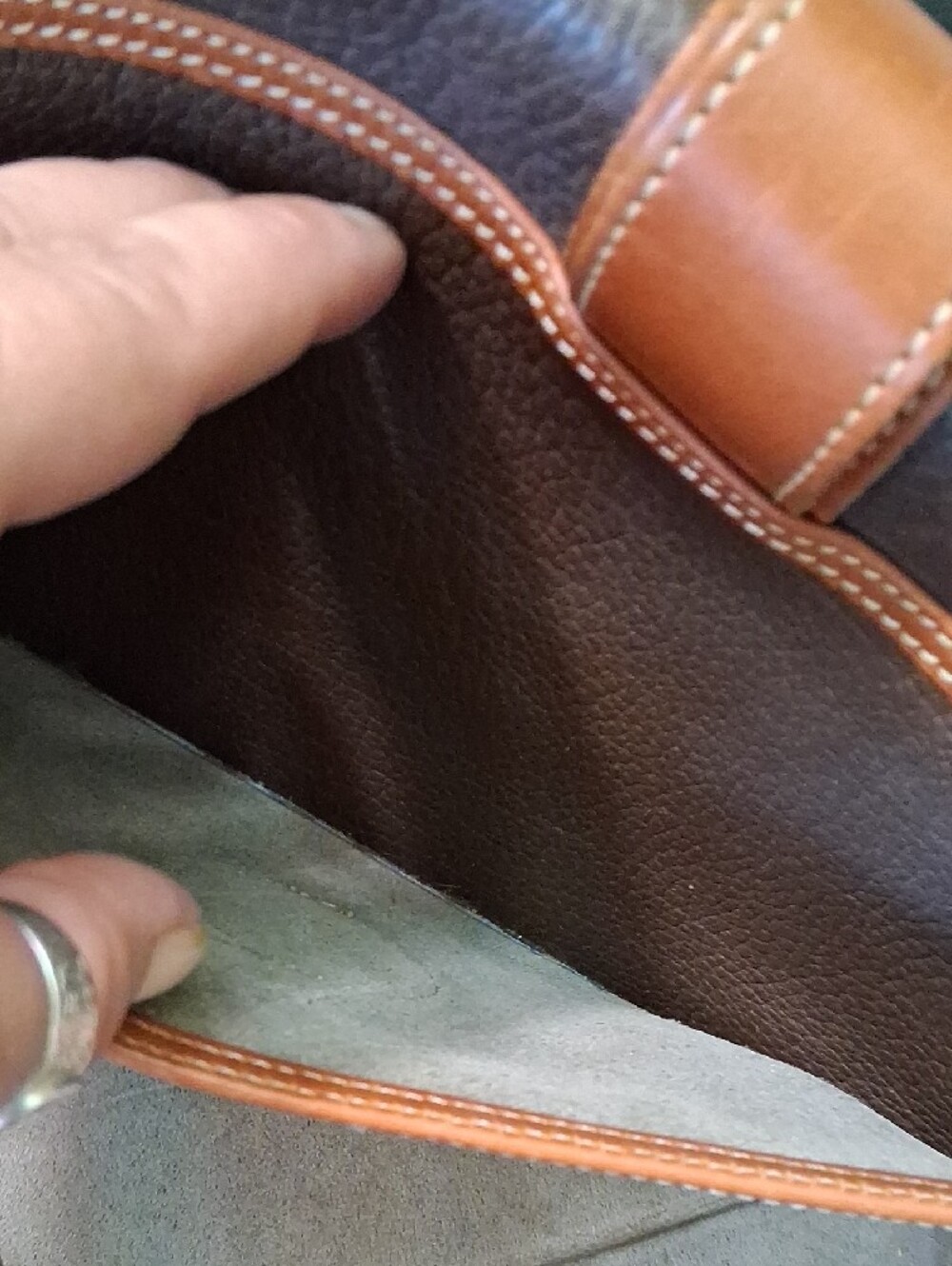 Dooney & Bourke Dark Brown Pebbled All WeatherLeather Crossbody with Cognac Trim - Picture 4 of 12